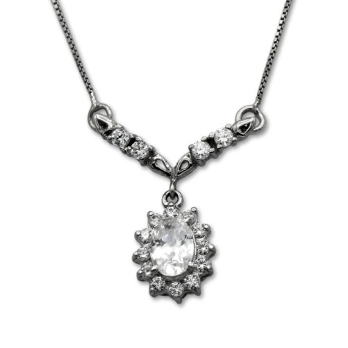 Gargantilla oro blanco circonitas y oval