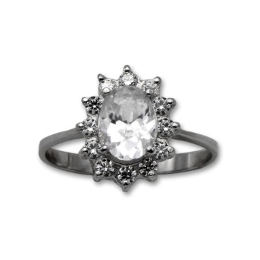 Conjunto de pendientes, sortija y gargantilla de oro blanco con circonitas y oval