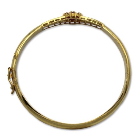 Pulsera de oro con circonitas y rubís media caña