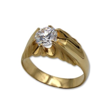 Solitario para hombre en oro con circonita seis garras