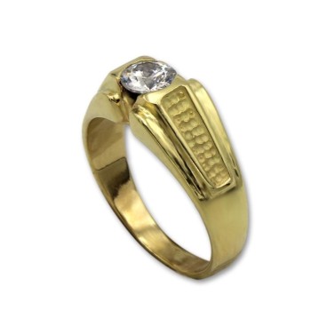 Solitario para hombre en oro con circonita laterales mate