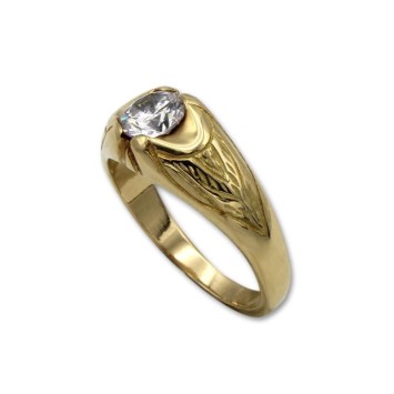 Solitario para hombre en oro con circonita y tallas