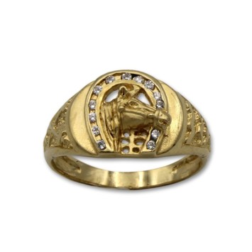 Sello de oro herradura de caballo con circonitas