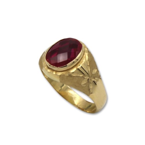 Sello de oro ovalado con rubí y tallas