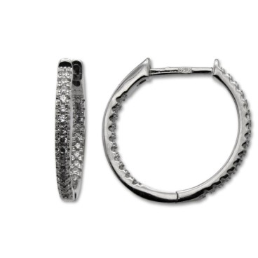 Pendiente de plata aro con circonitas interior y exterior