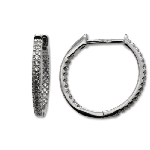 Pendiente de plata aro con circonitas interior y exterior