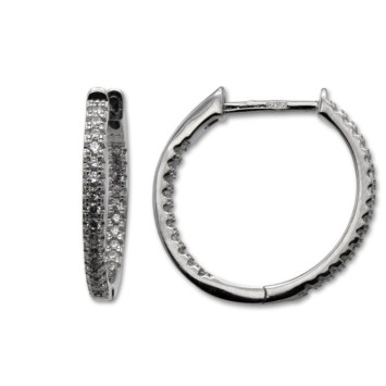 Pendiente de plata aro con circonitas interior y exterior