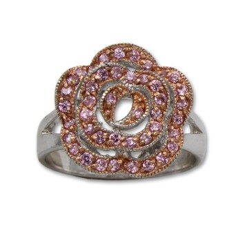 Anillo de plata de una rosa con circonitas rosas