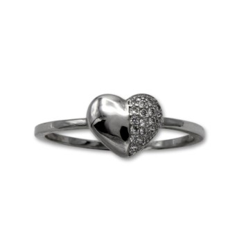 Anillo de plata de un corazón con circonitas