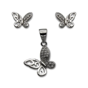 Conjunto de plata de mariposa filigrana y circonitas