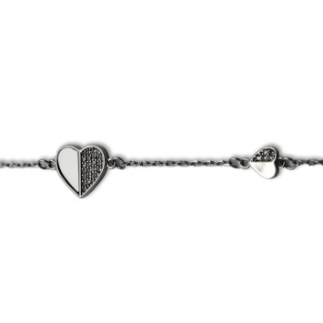 Pulsera de plata de dos corazones con circonitas y nácar