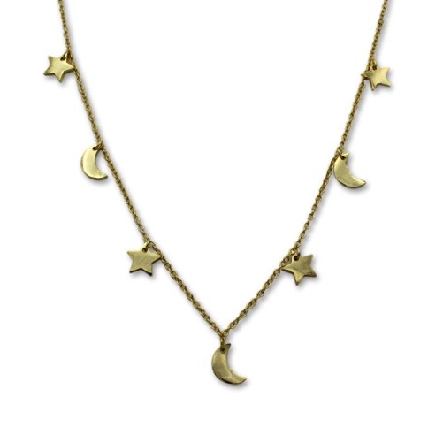 Gargantilla en plata bañada en oro de lunas y estrellas