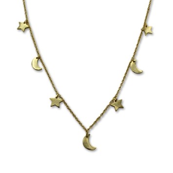 Gargantilla en plata bañada en oro de lunas y estrellas