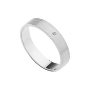 Alianza de oro blanco 18K plana en 4mm con diamante matizado