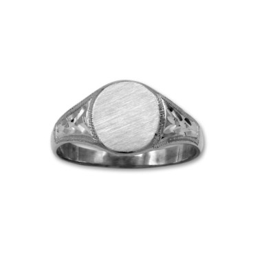 Sello de oro blanco redondo con laterales tallados macizo