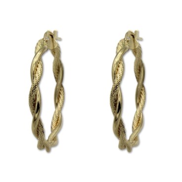 Pendiente de oro aro entrelazado mate y brillo 30mm