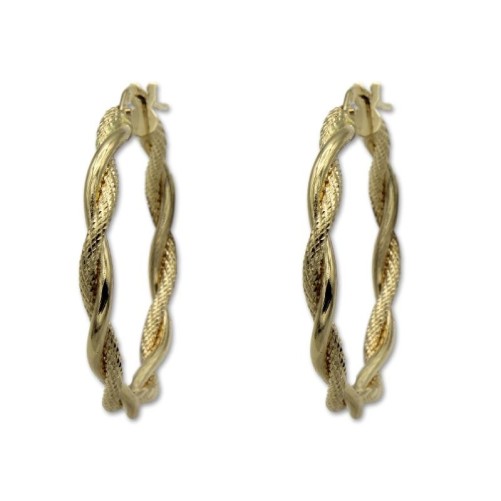 Pendiente de oro aro entrelazado mate y brillo 30mm