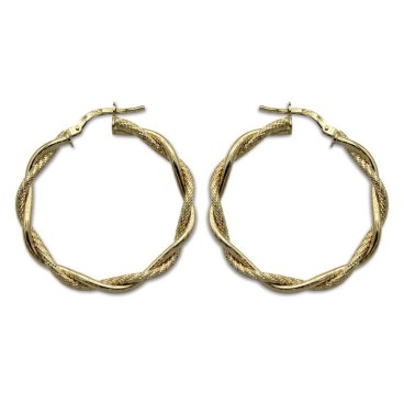 Pendiente de oro aro entrelazado mate y brillo 30mm