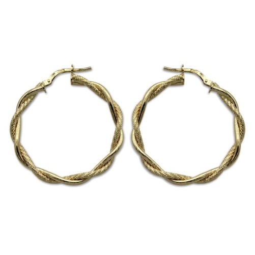 Pendiente de oro aro entrelazado mate y brillo 30mm