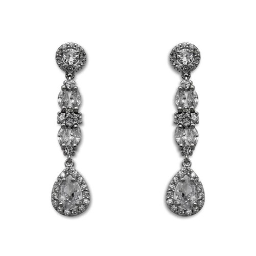 Pendiente de plata largo cuajo con circonita en forma de pera