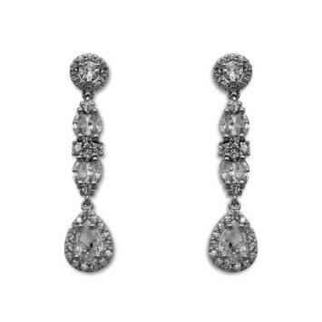 Pendiente de plata largo cuajo con circonita en forma de pera