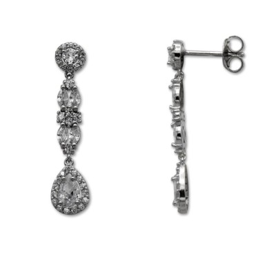 Pendiente de plata largo cuajo con circonita en forma de pera