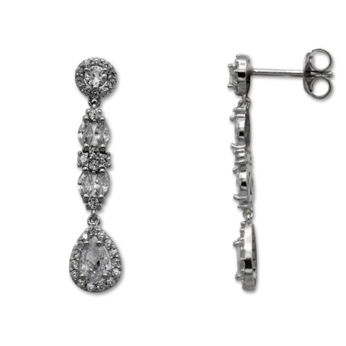 Pendiente de plata largo cuajo con circonita en forma de pera