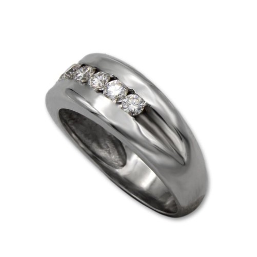 Sortija de oro blanco con siete diamantes en carril