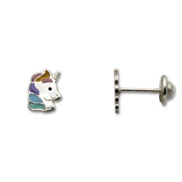 Pendiente de plata unicornio con esmalte arcoiris