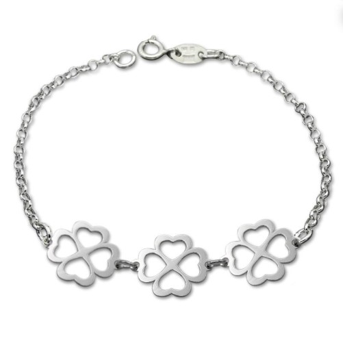 Pulsera de plata de ley cuatrebol con eslabón rolo