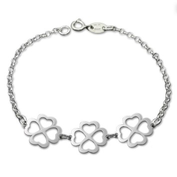 Pulsera de plata de ley cuatrebol con eslabón rolo