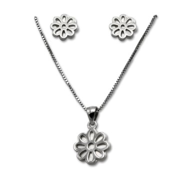 Conjunto en plata de flor con nácar