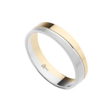 Alianza de oro en 4.5mm plana bicolor linea diagonal brillo y esmeril