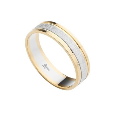 Alianza de oro en 5mm plana bicolor centro en blanco rayado fuerte