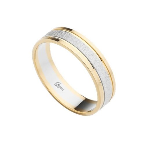 Alianza de oro en 5mm plana bicolor centro en blanco rayado fuerte