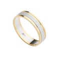 Alianza de oro 18K en 5mm plana bicolor centro en blanco rayado fuerte