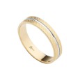 Alianza de oro 18K en 4mm plana bicolor diamantada de oro amarillo con linea en blanco
