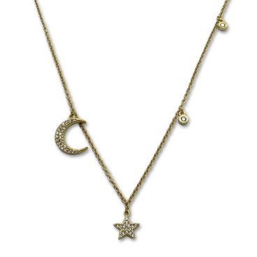 Gargantilla en plata de una luna con estrella bañadas en oro