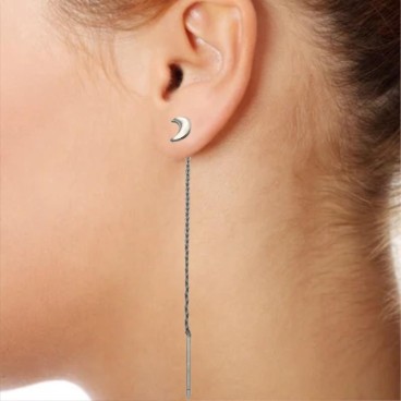 Pendiente de plata de ley de media luna con cadena
