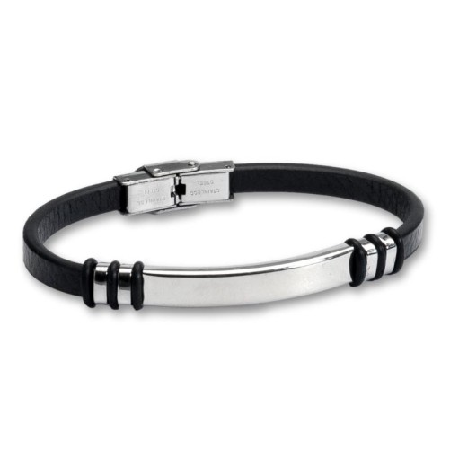 Pulsera de acero y cuero con posibilidad de grabado