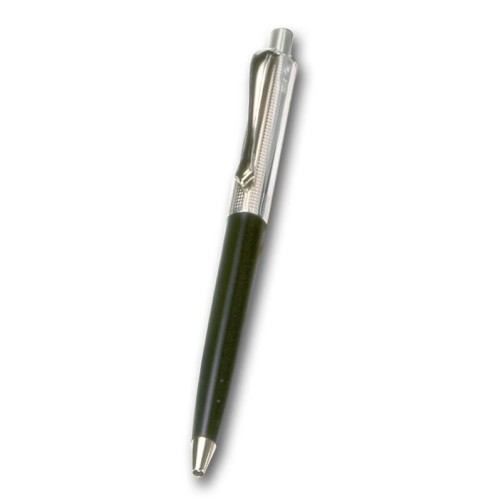 Bolígrafo de plata de 1ª Ley y resina negra con cuerpo de acero inox.