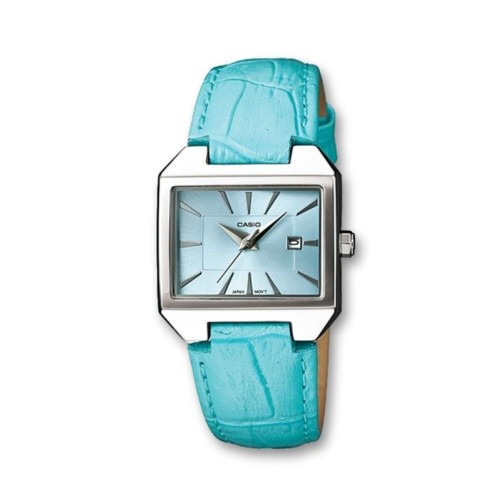 Reloj Casio de acero y piel turquesa para mujer
