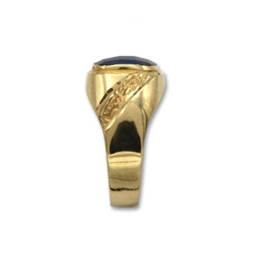 Sello de oro cuadrado mediano con talla y zafiro sintetico