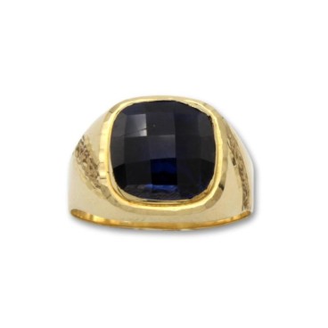 Sello de oro cuadrado con talla y zafiro
