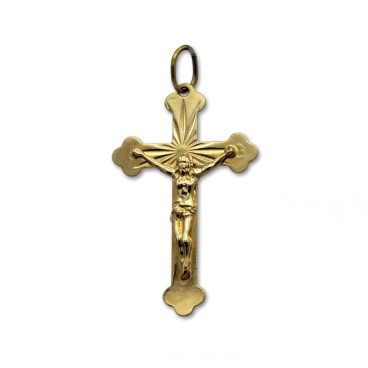 Cruz de oro trebolada con cristo