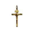 Cruz de oro palos redondos con cristo relieve mediana 2mm