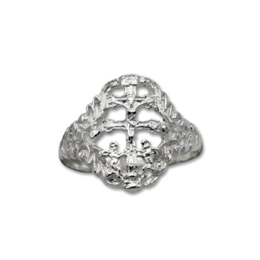 Anillo de plata con cruz caravaca vertical