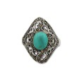 Anillo de plata vieja con marcasitas y piedra color turquesa