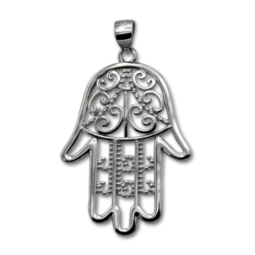 Colgante de plata de la mano de fátima calado grande