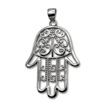 Colgante de plata de la mano de fátima calado grande